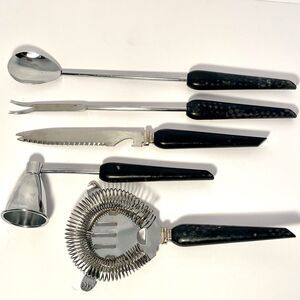 Vintage Mid Century Bakelite Bar Utensils 5 PC Set Regent Sheffield Cocktail Set